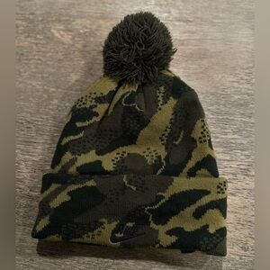Kids Nike Green and Black Camo Beanie with Pom